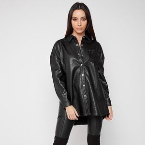 CROC VEGAN LEATHER OVERSIZED SHIRT - BLACK